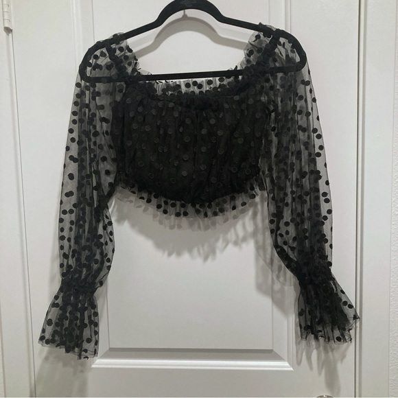 Revolve Majorelle Baby Bye Bye Crop Top Black Tule Polka Dot - Picture 3 of 5